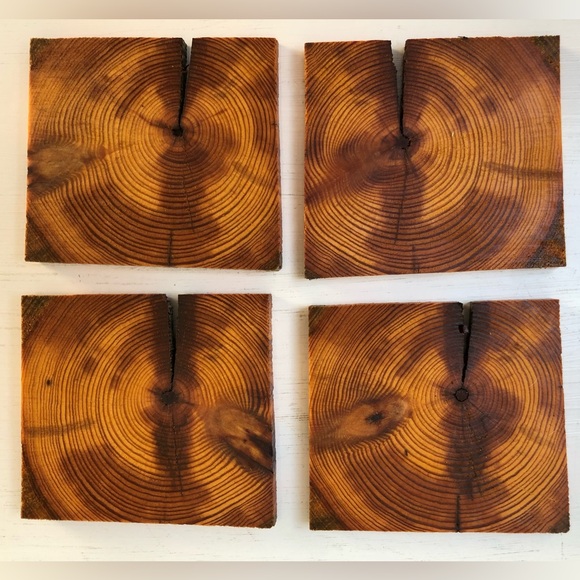 NEW Hand Crafted Rustic Wood Coaster Set - Picture 6 of 7
